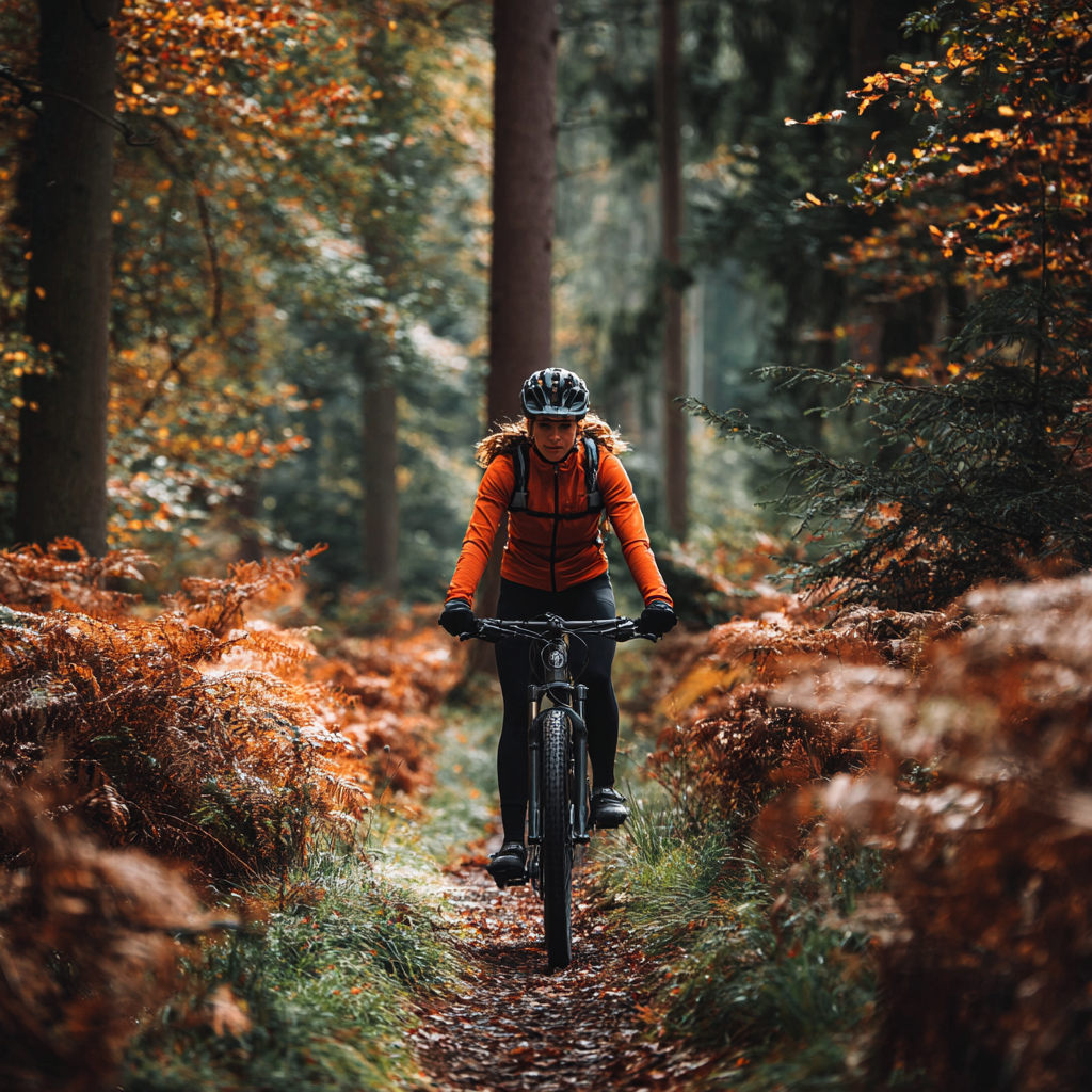 kobieta na rowerze w lesie